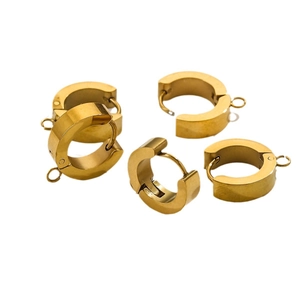 Polished gold stainless steel hoop earrings with hanging loop for DIY jewelry design