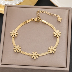 Daisy Flower Bracelet Anklet For Women Gold Plated Stainless Steel Snake Chain Adjustable Jewelry Elegant