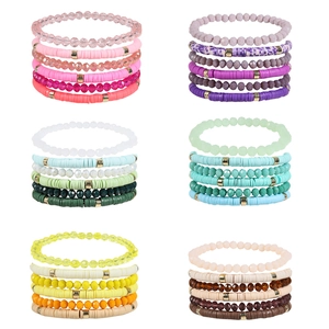 Bohemian Stackable Bracelets Polymer Clay Heishi Crystal Glass Beads Alloy Spacers Elastic Summer Beach Jewelry