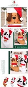 Close-up of festive plush Christmas stockings featuring cute puppy designs and bone tags