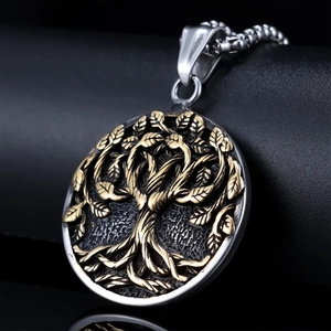 Collier arbre de vie celtique bicolore argent et or avec chaîne en acier