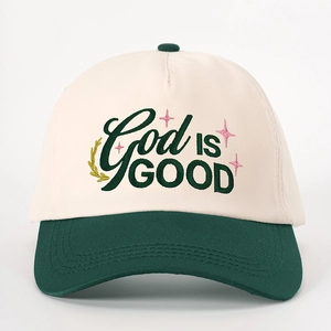 Casquette de baseball vintage avec broderie God IS GOOD et panneaux beige et vert