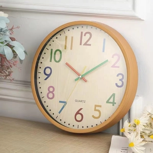 Modern Round Wall Clock Plastic Wood Grain Texture Silent Quartz Non Ticking For Living Room Bedroom Minimalist Decor