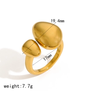 Minimalist gold snake pebble open ring in polished stainless steel for women