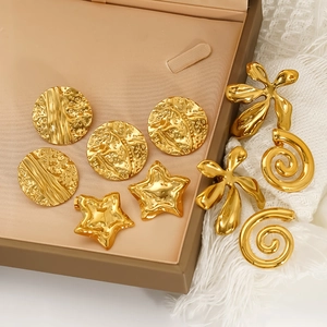 18K Gold Plated 304 Stainless Steel Stud Earrings Waterproof Hypoallergenic Geometric Star Flower Leaf For Women