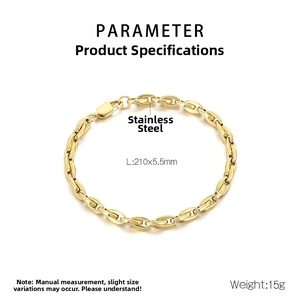 Vue détaillée du bracelet grain de café en acier doré de 210mm avec spécifications