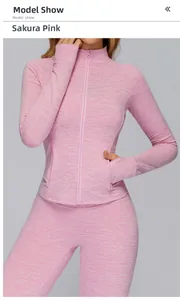 Detail of cherry blossom pink brushed sports jacket with zipper pocket and stand collar