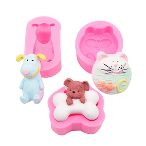 Detailed pink silicone molds and finished animal-shaped soap products for DIY projects