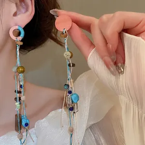 Bohemian Long Tassel Drop Earrings With Wood Beads Stone Alloy And 925 Sterling Silver Earring Post Ethnic Style Women