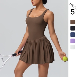 Robe de Tennis de Sport pour Femmes Robe Courte Athlétique Plissée Avec Short et Poches Intégrés Robe de Course de Fitness sans Manches