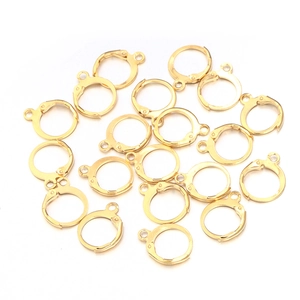 Macro shot of gold-plated French leverback earring hooks for DIY jewelry making