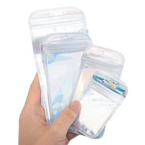 Rainbow holographic resealable bags for jewelry with transparent window in four sizes