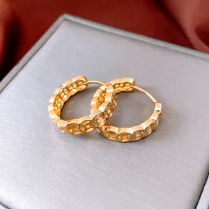 18K gold plated coin-patterned hoop earrings with sparkling zircon inlay details