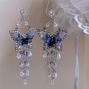 Schmetterling Lange Quasten Ohrringe Mit 925 Sterling Silber Ohrstecker Blau Kristall Strass Für Frauen Elegant
