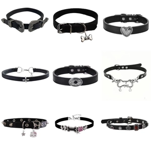 Collier Choker En Cuir Pendentif En Alliage Strass Punk Gothique Y2K Bijoux De Cou Réglables Pour Femmes Et Filles Style Cool