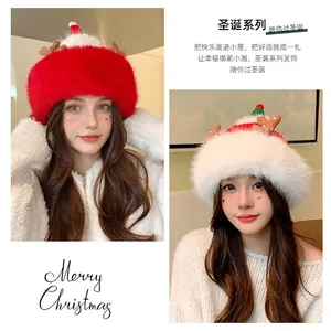 Christmas plush reindeer antler hat with thick winter scarf and ear protection for women
