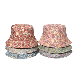 Floral Print Bucket Hat Polyester Sun Protection Outdoor Beach Summer Travel Casual Pastoral Style For Women