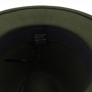 Detail of wool felt hat interior showing the cotton blend fabric and adjustable drawstring
