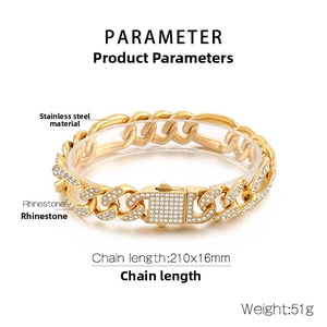 Detail eines 16mm goldenen Edelstahl-Cuban-Armbands mit besetzten Rhinestones