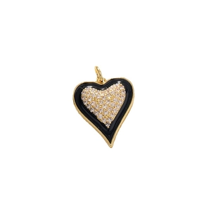 Irregular heart pendant in black enamel with gold edges and sparkling zircon inlay