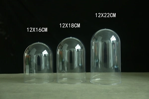 Three transparent glass domes for DIY crafts in sizes 12x16cm, 12x18cm, and 12x22cm