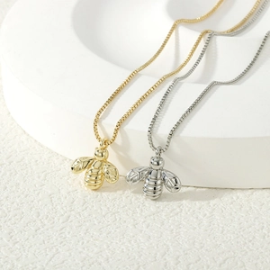 Minimalist 18K gold and silver plated bee pendant necklaces with fine box chains
