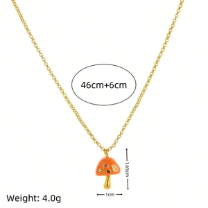 Cute mushroom pendant necklace in 18k gold plated copper with size and weight details