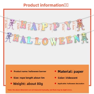Iridescent Happy Halloween banner with skull motifs and reflective paper textures