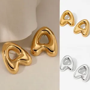 Puffy Letter A Stud Earrings Stainless Steel PVD Gold Plated Mirror Polish Hypoallergenic Minimalist Fashion Jewelry