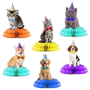 Centres de Table Alvéolés en Papier Motif Chat et Chien Décorations de Table pour Fête d'Anniversaire Enfants Thème Animaux