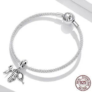 925 Sterling Silver mesh bracelet with hair stylist charm set including scissors and comb
