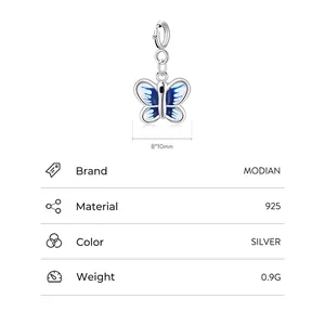 925 sterling silver butterfly pendant with blue enamel, size 8x10mm and 0.9g weight