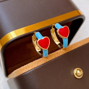 Heart Enamel Hoop Earrings With 925 Sterling Silver Earring Post Colorful Drip Oil Copper Jewelry For Women