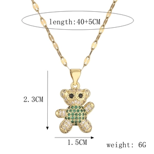 Detailed dimension guide for golden bear pendant necklace with colorful zircon stones
