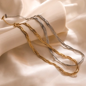 Minimalist Stainless Steel Necklace Multi Strand Braided Twisted Chain Gold Plated Adjustable Trendy Clavicle Jewelry