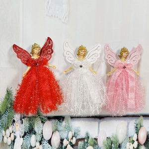 Glittery Christmas angel figurines in red, white and pink for festive home tree decoration