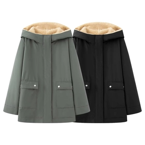 Women Hooded Padded Parka Jacket Sherpa Fleece Lined Warm Winter Coat With Pockets Streetwear Casual Outerwear
