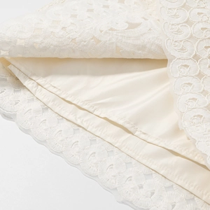 French style white lace two-piece set with intricate embroidery and smooth lining details