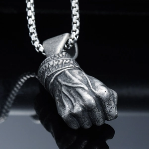 Hip hop muscular fist pendant in vintage finish titanium steel with box chain for men