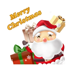 Cute Santa Claus with colorful gift boxes Christmas window stickers on white background