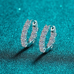 S925 Sterling Silver Moissanite Hoop Earrings For Women 1.8ct Round Cut Moissanite Ear Buckle Elegant Fashion Jewelry Gift