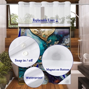 Duschvorhang mit floralem Druck, einknöpfbarem Futter, wasserdicht und Magneten am Boden
