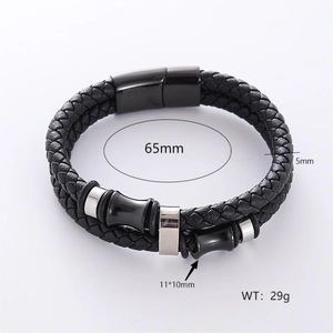 Zweilagiges geflochtenes Herren-Lederarmband in Schwarz mit magnetischem Metallverschluss