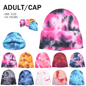 Tie Dye Knitted Beanie Hat Soft Acrylic Ribbed Warm Winter Outdoor Skiing Cuffed Skull Cap For Adult Unisex Casual