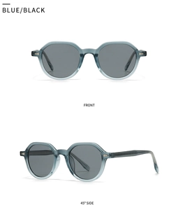 Front and side view of blue and black gradient polarized sunglasses for men and women