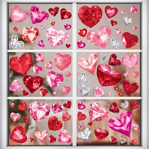 Ruby gemstone heart window clings for Valentine's Day glass door and window decoration