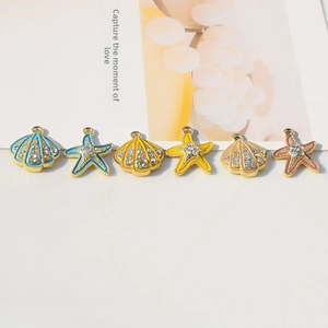 Starfish and shell pendant charms with colorful rhinestones for DIY jewelry making