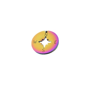 20mm rainbow stainless steel compass pendant with hollow star and direction letters
