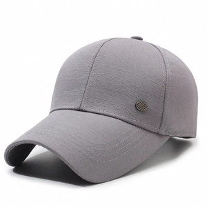 Classic grey baseball cap for elderly men with long brim and textured fabric