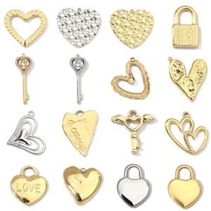 Stainless Steel Heart Lock Key Pendants Mirror Polished Angel Wings Rhinestone Inlaid DIY Jewelry Charms Fashion